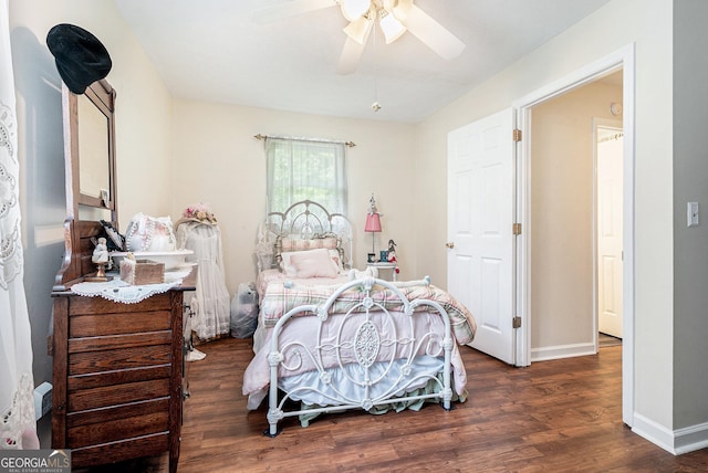 375 Buckwood Trl, Cornelia, GA 30531 - bedroom featuring dark wood-type flooring, baseboards, and a ceiling fan