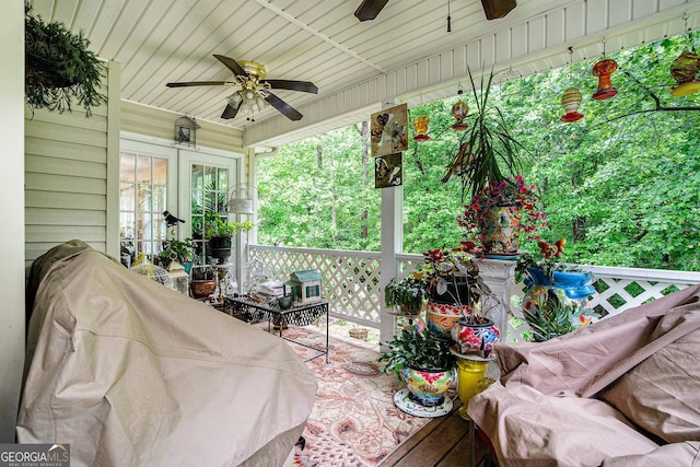 375 Buckwood Trl, Cornelia, GA 30531 - sunroom with a ceiling fan and french doors