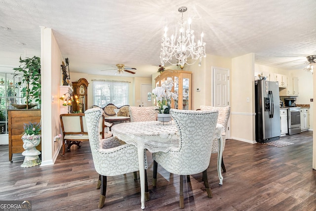 375 Buckwood Trl, Cornelia, GA 30531 - dining room with a ceiling fan, dark wood-type flooring, baseboards, and a textured ceiling