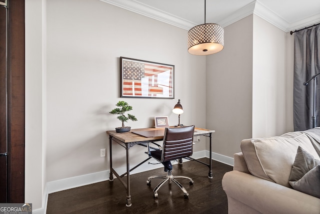 3630 Peachtree Rd NE Unit 1909, Atlanta, GA 30326 - office with baseboards, dark wood-type flooring, and ornamental molding