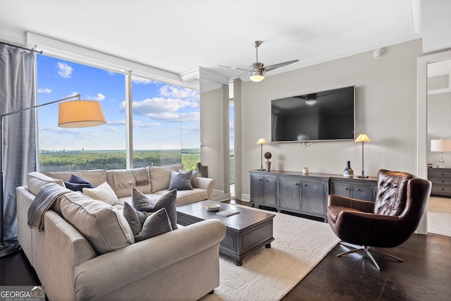 3630 Peachtree Rd NE Unit 1909, Atlanta, GA 30326 - living area featuring wood finished floors, crown molding, and ceiling fan