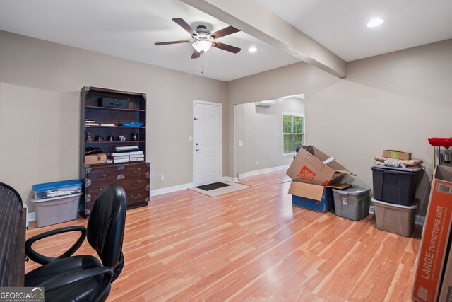 59 Kaiser Ct, Dallas, GA 30132 - office featuring a ceiling fan, light wood finished floors, recessed lighting, baseboards, and beam ceiling