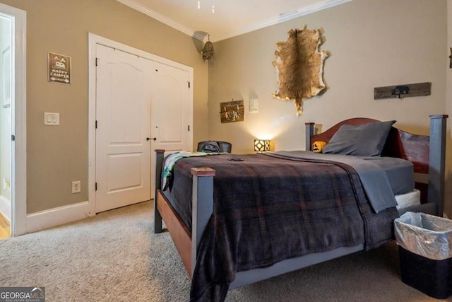 87 Marcus Ct, Ball Ground, GA 30107 - carpeted bedroom with crown molding and a closet