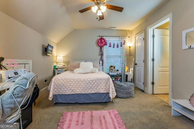 87 Marcus Ct, Ball Ground, GA 30107 - bedroom with carpet floors, ceiling fan, and lofted ceiling