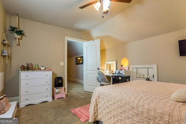 87 Marcus Ct, Ball Ground, GA 30107 - bedroom with carpet, lofted ceiling, and ceiling fan