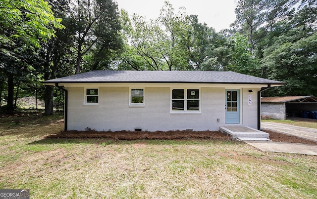 165 Dowdy Rd, Athens, GA 30606 - view of front of house with crawl space, brick siding, a front lawn, and view of scattered trees