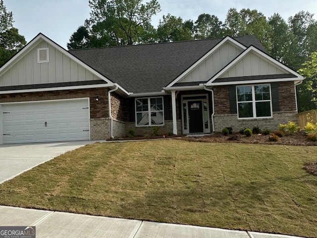 3006 Fairway Dr, Villa Rica, GA 30180 - craftsman inspired home featuring a garage, concrete driveway, a front yard, a shingled roof, and brick siding