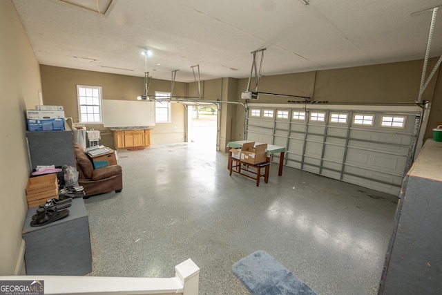 garage with a garage door opener