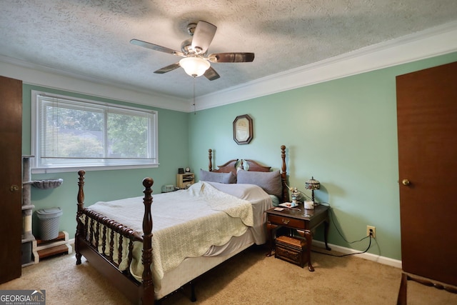 2368 Ellis Ct, Snellville, GA 30078 - carpeted bedroom featuring ornamental molding, a textured ceiling, and ceiling fan