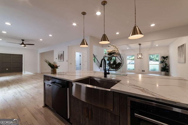 4 Bentley Trace Mnr, Atlanta, GA 30327 - kitchen featuring recessed lighting, open floor plan, a ceiling fan, decorative light fixtures, and dishwasher