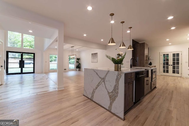 4 Bentley Trace Mnr, Atlanta, GA 30327 - kitchen with french doors, black dishwasher, light wood finished floors, open floor plan, and recessed lighting