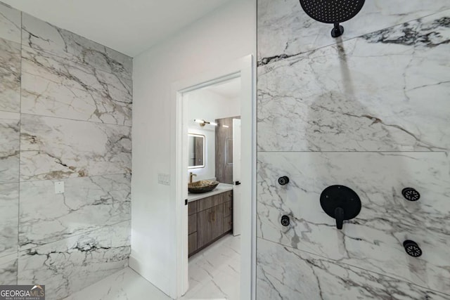 4 Bentley Trace Mnr, Atlanta, GA 30327 - full bathroom featuring a marble finish shower, vanity, and marble finish flooring