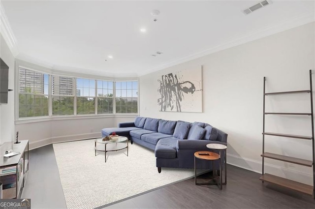 2499 Peachtree Rd NE Unit 503, Atlanta, GA 30305 - living area with crown molding, wood finished floors, and baseboards