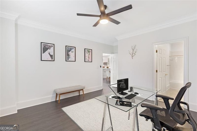 2499 Peachtree Rd NE Unit 503, Atlanta, GA 30305 - office space featuring a ceiling fan, ornamental molding, dark wood-style floors, and baseboards