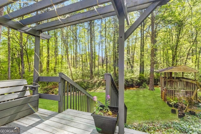 4027 Mount Vernon Dr, Woodstock, GA 30189 - wooden terrace with a pergola and a lawn