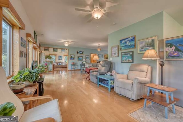 275 Everetts Vw, Blairsville, GA 30512 - living area featuring a ceiling fan and wood finished floors