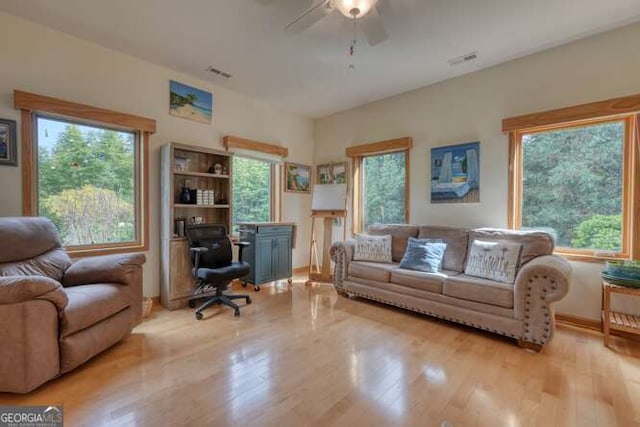 275 Everetts Vw, Blairsville, GA 30512 - living room featuring ceiling fan, an office area, and wood finished floors