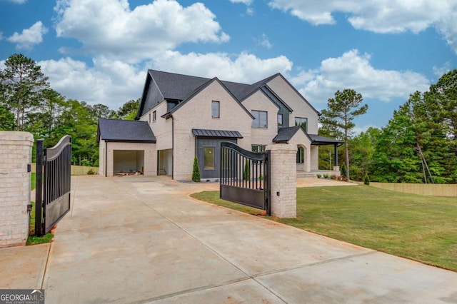 french provincial home with a gate, concrete driveway, a garage, and roof with shingles