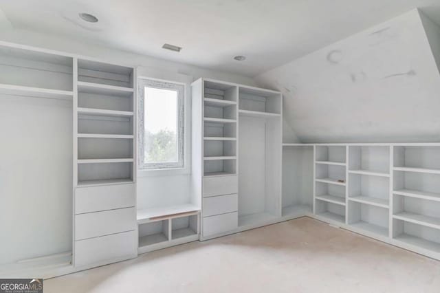 spacious closet featuring vaulted ceiling