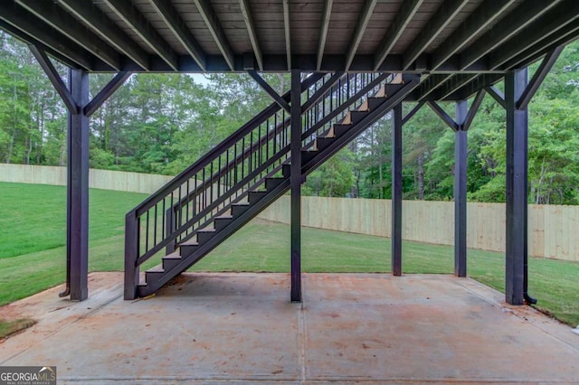view of patio / terrace featuring stairway