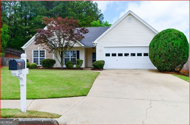 282 Ellesmere Ct, Buford, GA 30518 - ranch-style home featuring a garage, concrete driveway, and stone siding