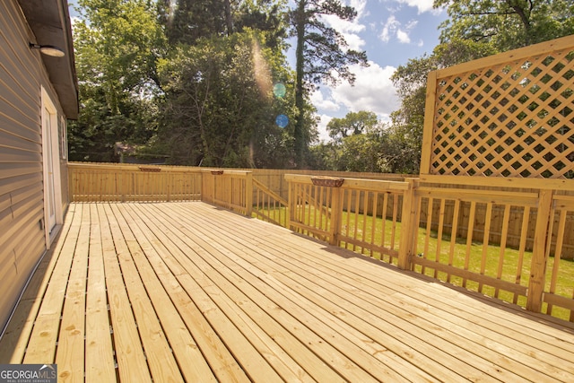 346 Grant Ave, Macon, GA 31201 - wooden deck featuring a fenced backyard and view of wooded area