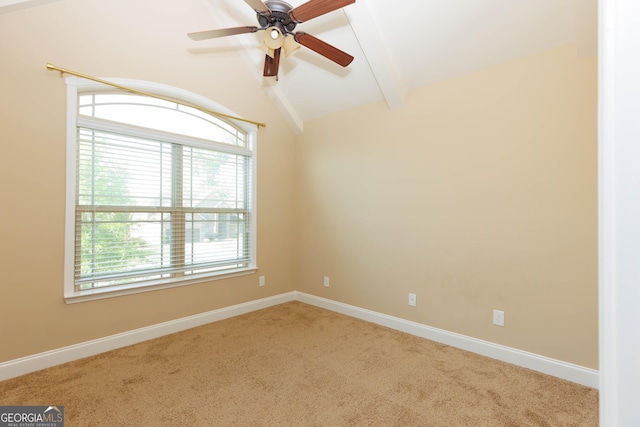 unfurnished room featuring plenty of natural light, ceiling fan, carpet flooring, and baseboards