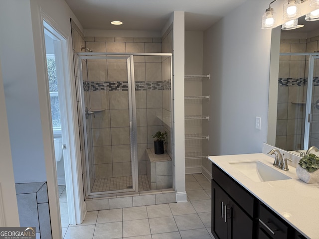 115 Vineyard Walk Lot 76, Carrollton, GA 30117 - full bath featuring a stall shower, tile patterned floors, vanity, recessed lighting, and baseboards