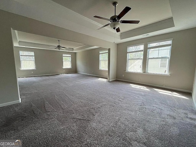 264 Harmony Blvd, Pooler, GA 31322 - carpeted empty room with a raised ceiling, ceiling fan, crown molding, and baseboards