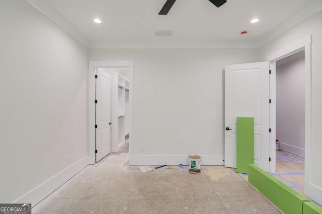 unfurnished bedroom with baseboards, recessed lighting, and ceiling fan