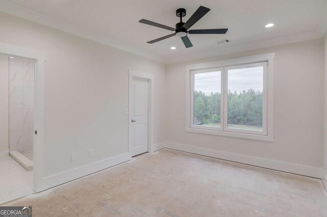 unfurnished room featuring baseboards, recessed lighting, and ceiling fan