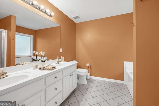 272 Blackberry Ln, Pendergrass, GA 30567 - bathroom with double vanity, a garden tub, and tile patterned flooring