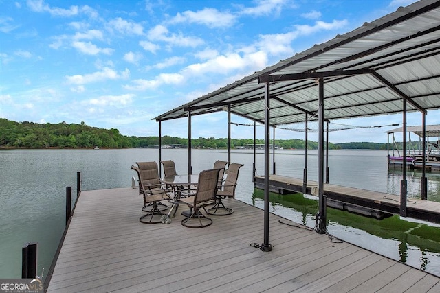 dock area with a water view