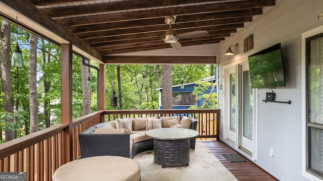 4771 Pinefield Dr NW, Acworth, GA 30102 - deck with outdoor lounge area and ceiling fan