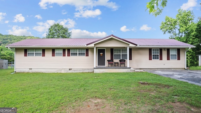 254 Merilyn Dr, Ringgold, GA 30736 - ranch-style house with crawl space, covered porch, metal roof, and a front yard