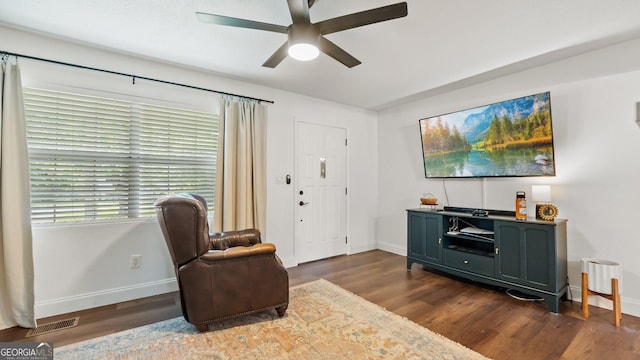 254 Merilyn Dr, Ringgold, GA 30736 - sitting room with a ceiling fan, dark wood-style flooring, and baseboards