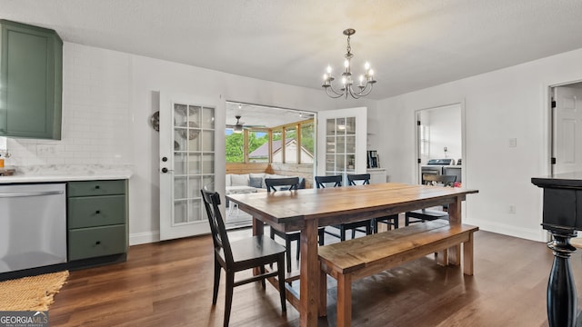254 Merilyn Dr, Ringgold, GA 30736 - dining area with dark wood-style floors, a chandelier, baseboards, and a textured ceiling
