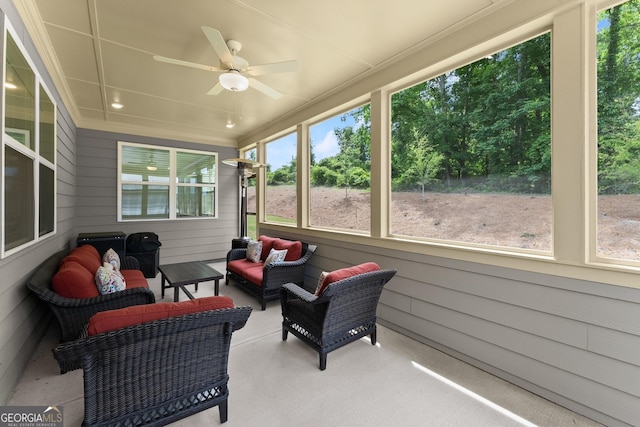 207 Hickory Bluffs Pkwy, Canton, GA 30114 - sunroom featuring a ceiling fan, an outdoor hangout area, and healthy amount of natural light