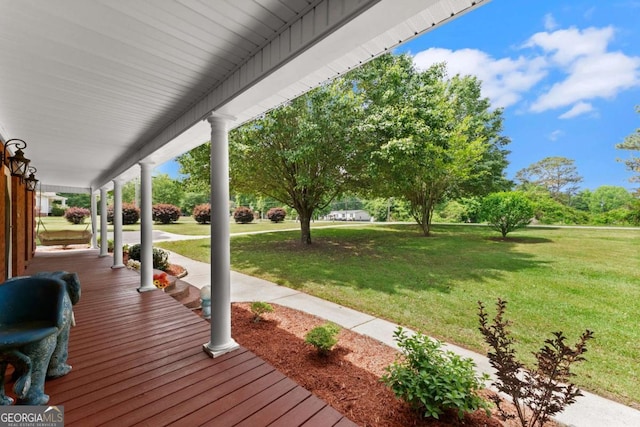2620 Dr Bramblett Rd, Cumming, GA 30028 - wooden terrace with covered porch and a yard