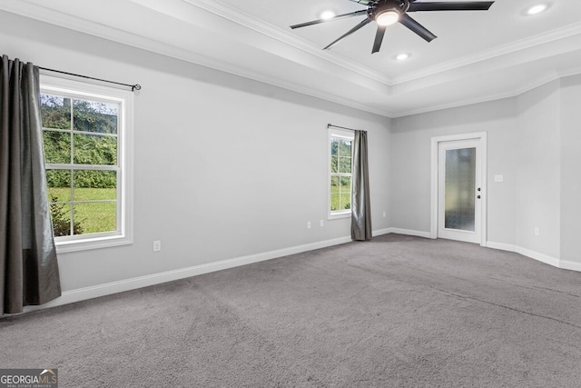4227 Tillman Blf, Valdosta, GA 31602 - carpeted spare room featuring ornamental molding, ceiling fan, baseboards, a raised ceiling, and recessed lighting