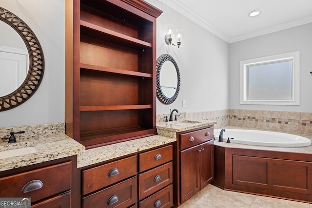 4227 Tillman Blf, Valdosta, GA 31602 - full bath featuring crown molding, a bath, vanity, and tile patterned flooring