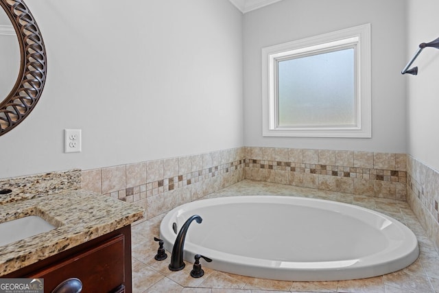 4227 Tillman Blf, Valdosta, GA 31602 - full bathroom with a garden tub, vanity, and ornamental molding