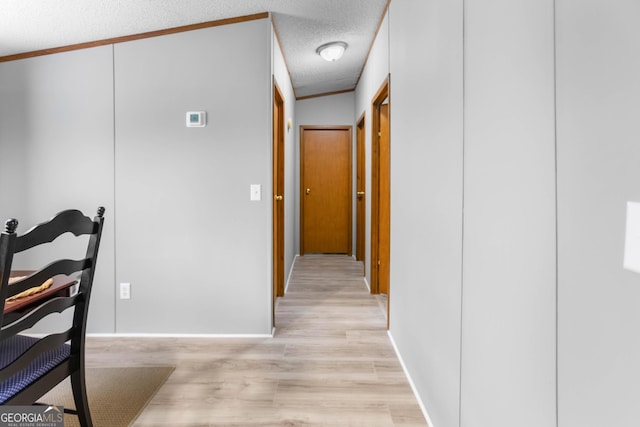 2021 Wyche Cir, Elberton, GA 30635 - corridor featuring light wood-type flooring, a textured ceiling, ornamental molding, and baseboards