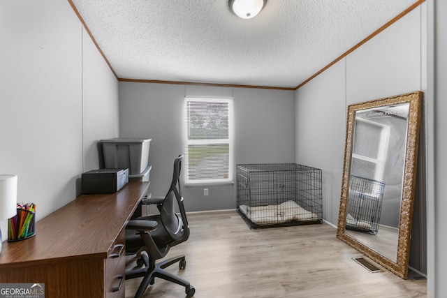 2021 Wyche Cir, Elberton, GA 30635 - office space with ornamental molding, a textured ceiling, and light wood-style flooring