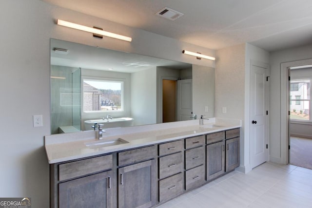 3066 Reserve Ct SW, Conyers, GA 30094 - full bathroom featuring plenty of natural light, tile patterned floors, double vanity, and a shower