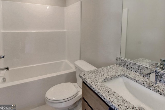 3066 Reserve Ct SW, Conyers, GA 30094 - bathroom with toilet, vanity, and tub / shower combination