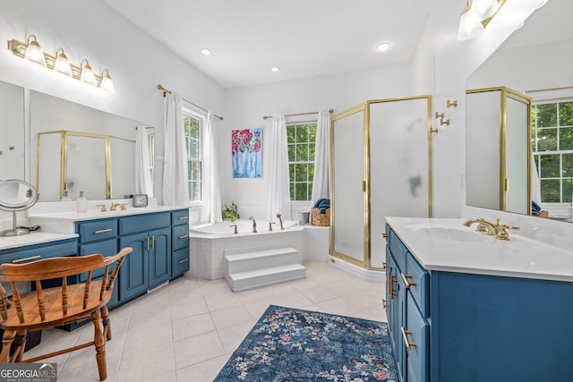 490 Water Wheel Ct, Cornelia, GA 30531 - bathroom featuring plenty of natural light, a stall shower, a bath, and recessed lighting