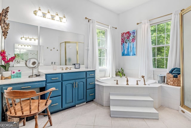 490 Water Wheel Ct, Cornelia, GA 30531 - bathroom featuring a stall shower, tile patterned flooring, a bath, and vanity