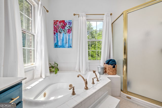 490 Water Wheel Ct, Cornelia, GA 30531 - full bathroom with a stall shower, a tub with jets, and vanity