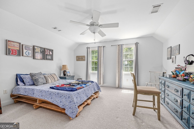 490 Water Wheel Ct, Cornelia, GA 30531 - bedroom with vaulted ceiling, light colored carpet, and a ceiling fan